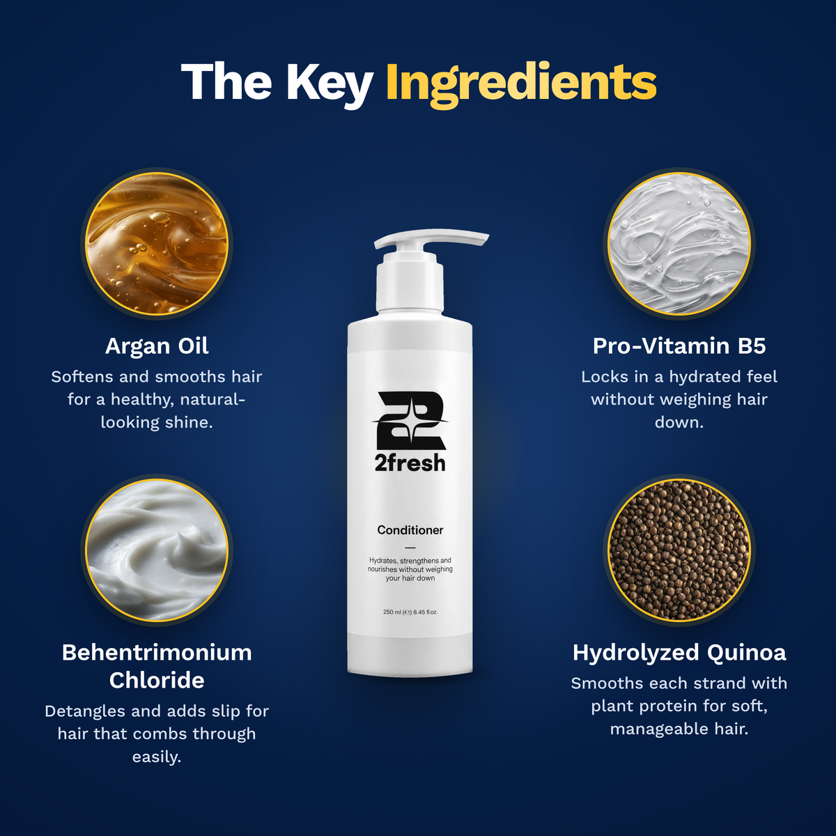 2fresh Conditioner key ingredients: argan oil, pro-vitamin B5, behentrimonium chloride and hydrolyzed quinoa