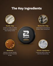 2fresh Hair Clay key ingredients: kaolin clay, bentonite clay, beeswax and VP/VA copolymer
