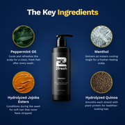 2fresh Shampoo key ingredients: peppermint oil, menthol, hydrolyzed jojoba esters and hydrolyzed quinoa