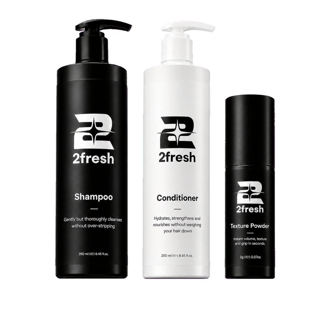 2Fresh Shampoo, Conditioner and Texture Powder bottles