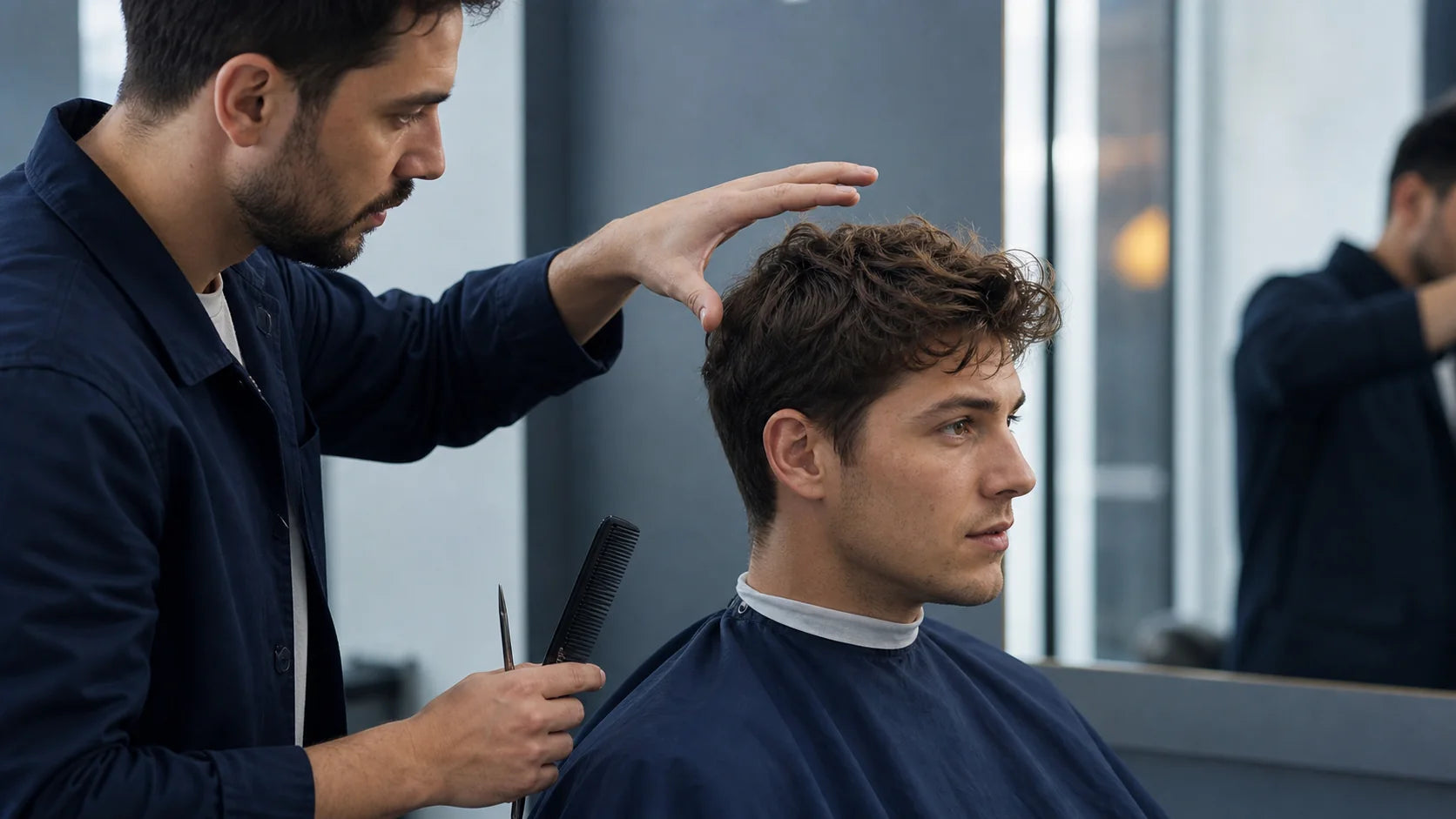Barber discussing a textured haircut with a client