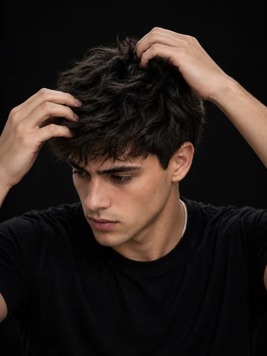 Working Hair Clay through dry hair and shaping a textured style with the fingers