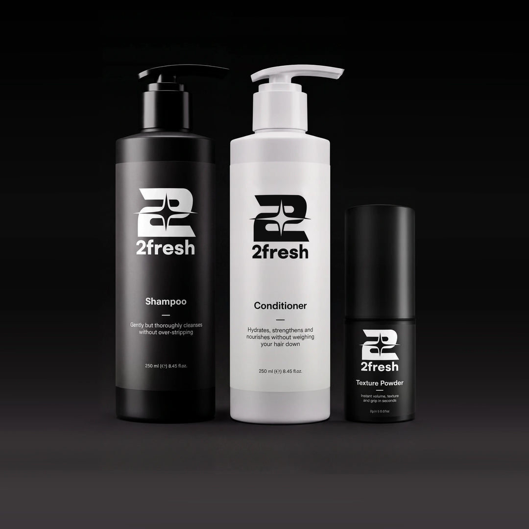 2fresh Shampoo, Conditioner and Texture Powder bottles